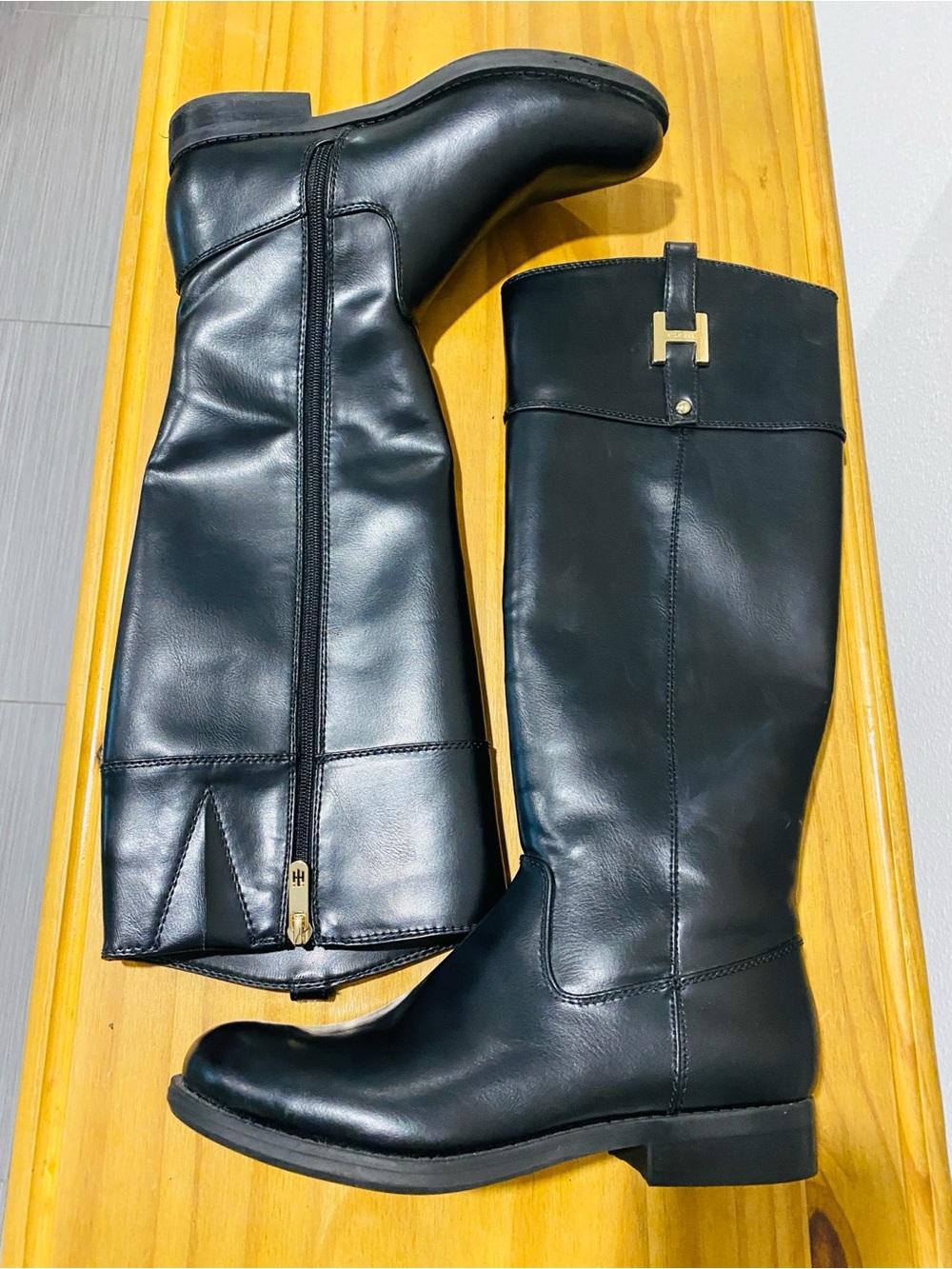 Tommy Hilfiger Black Over-the-Knee Leather Boots Size 6.5